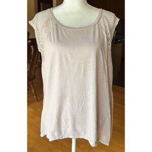 DKNY Women’s Cap Sleeve Lace Knit Crochet Lg Light Taupe Soft Lightweight